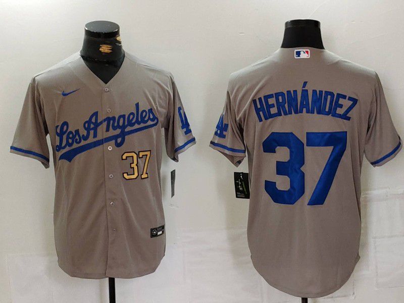 Men Los Angeles Dodgers #37 Hernandez Grey Nike Game 2024 MLB Jersey style 7248